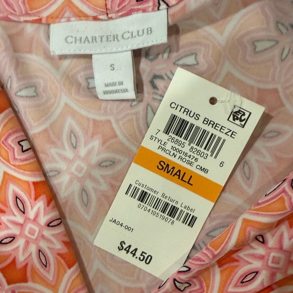 NWT Charter Club Optic Pink Floral V-Neck Blouse Small - Picture 2 of 5